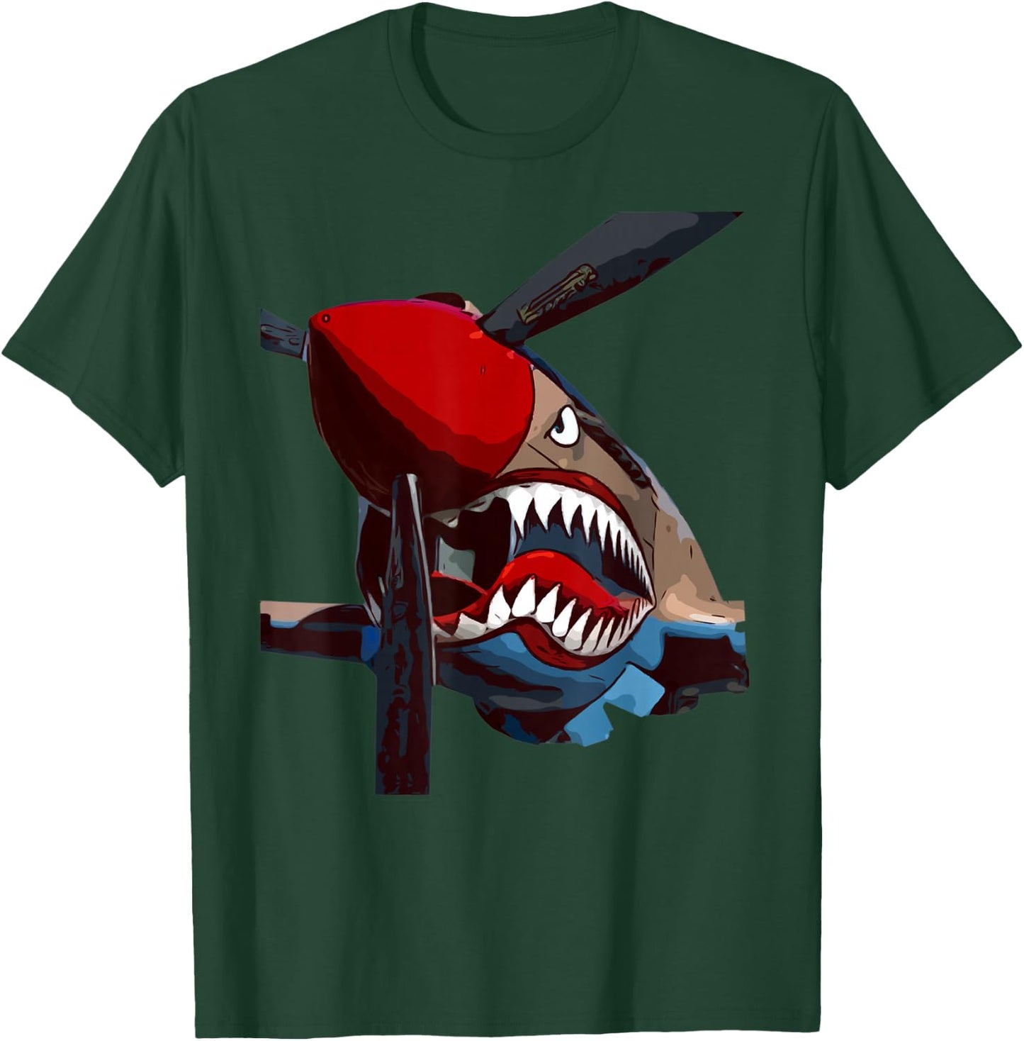 P-40 Warhawk Fighter Aircraft WW2 Airplane Military T-Shirt - T-Shirt | Forest