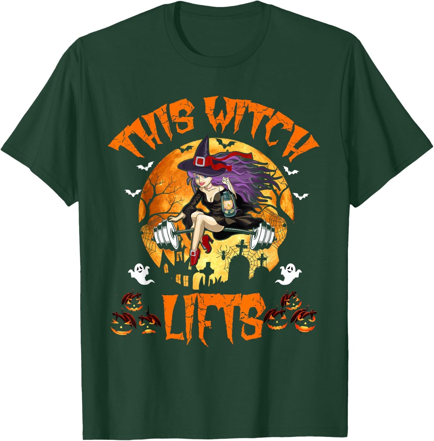 This Witch Lifts Barbell Fitness Gym Workout Witch Halloween T-Shirt - T-Shirt | Forest