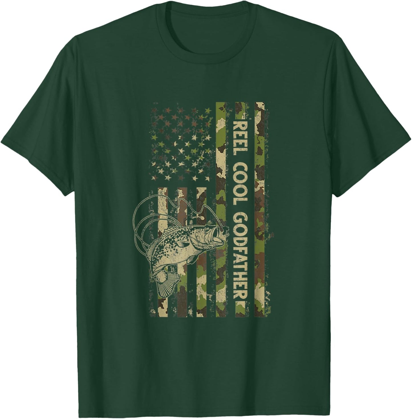 Reel Cool Godfather Matching Family Funny American Flag Women Men T-Shirt - T-Shirt | Forest