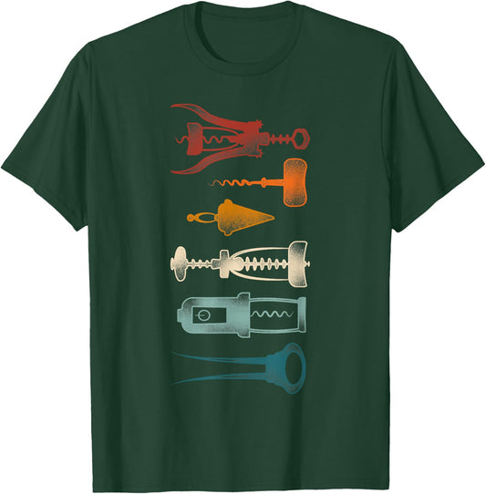 Sommelier Wine Drinking Tasting Retro Corkscrew Wine Opener T-Shirt - T-Shirt | Forest