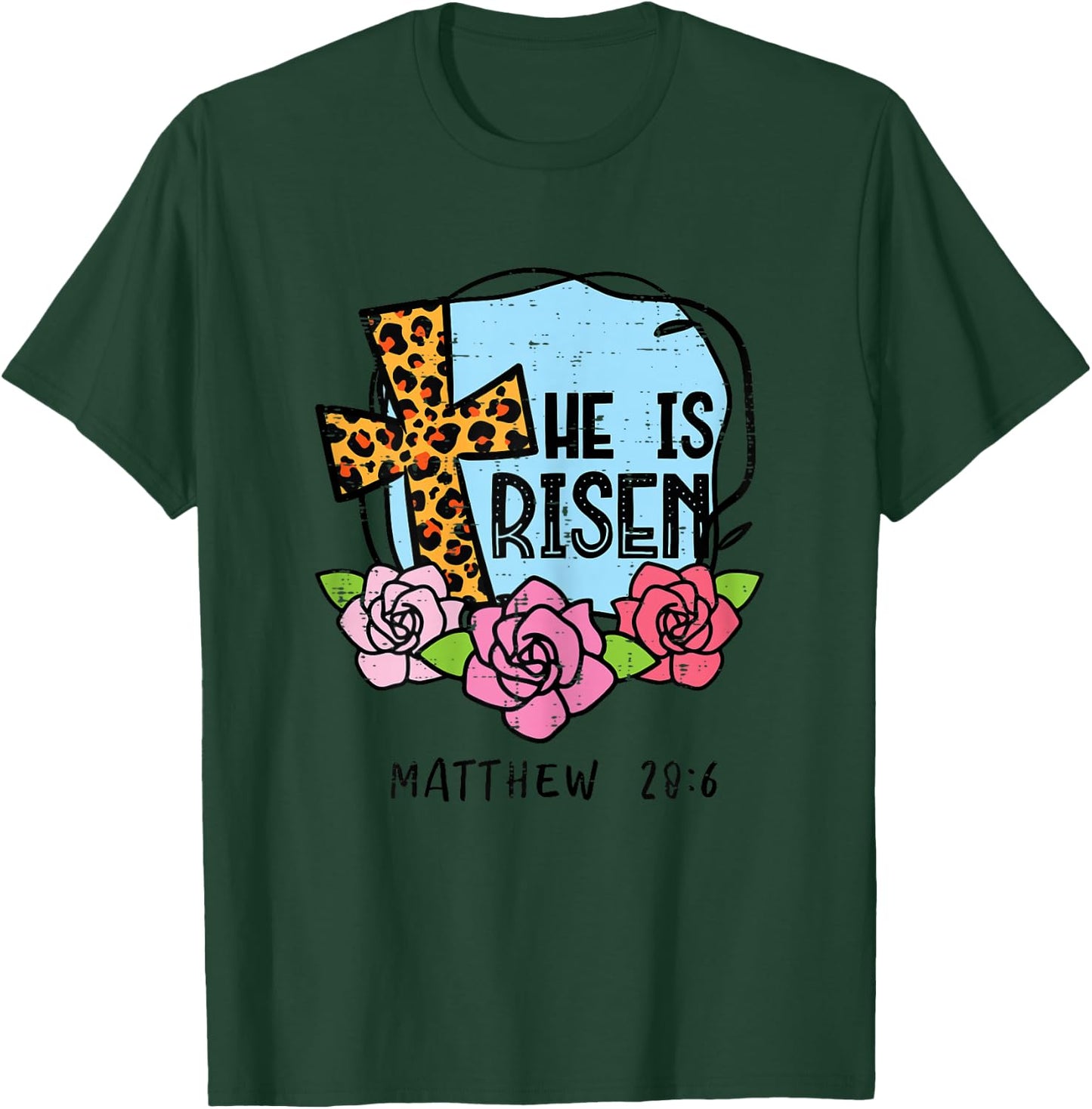 Leopard Cross He Is Risen Easter Jesus Religious Women T-Shirt - T-Shirt | Forest