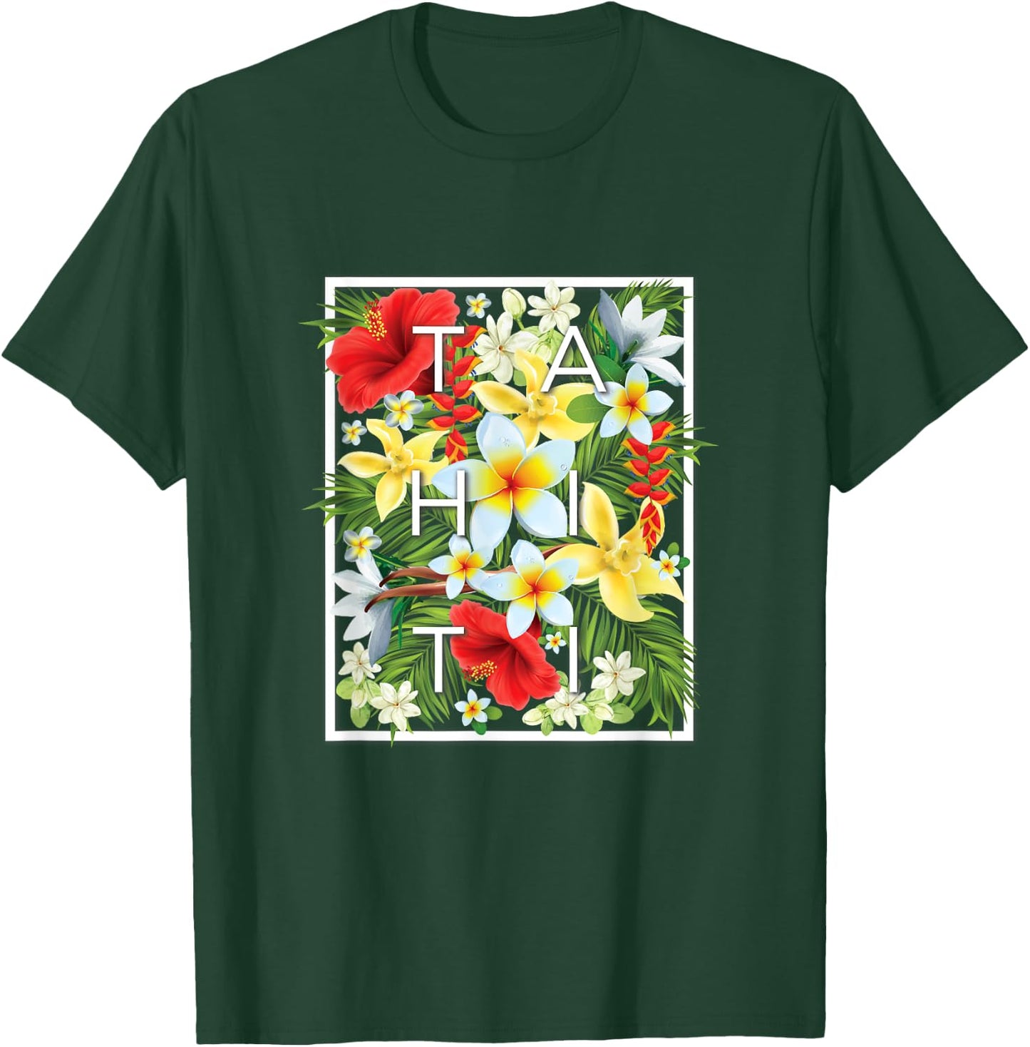 Flowers of Tahiti Word Art - Tahitian Souvenir T-Shirt - T-Shirt | Forest