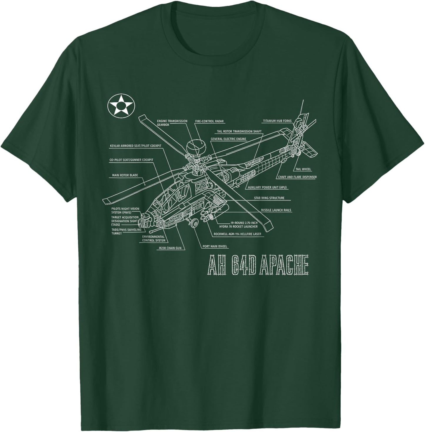Military Aircraft AH-64 Apache Longbow Army Helicopter T-Shirt - T-Shirt | Forest