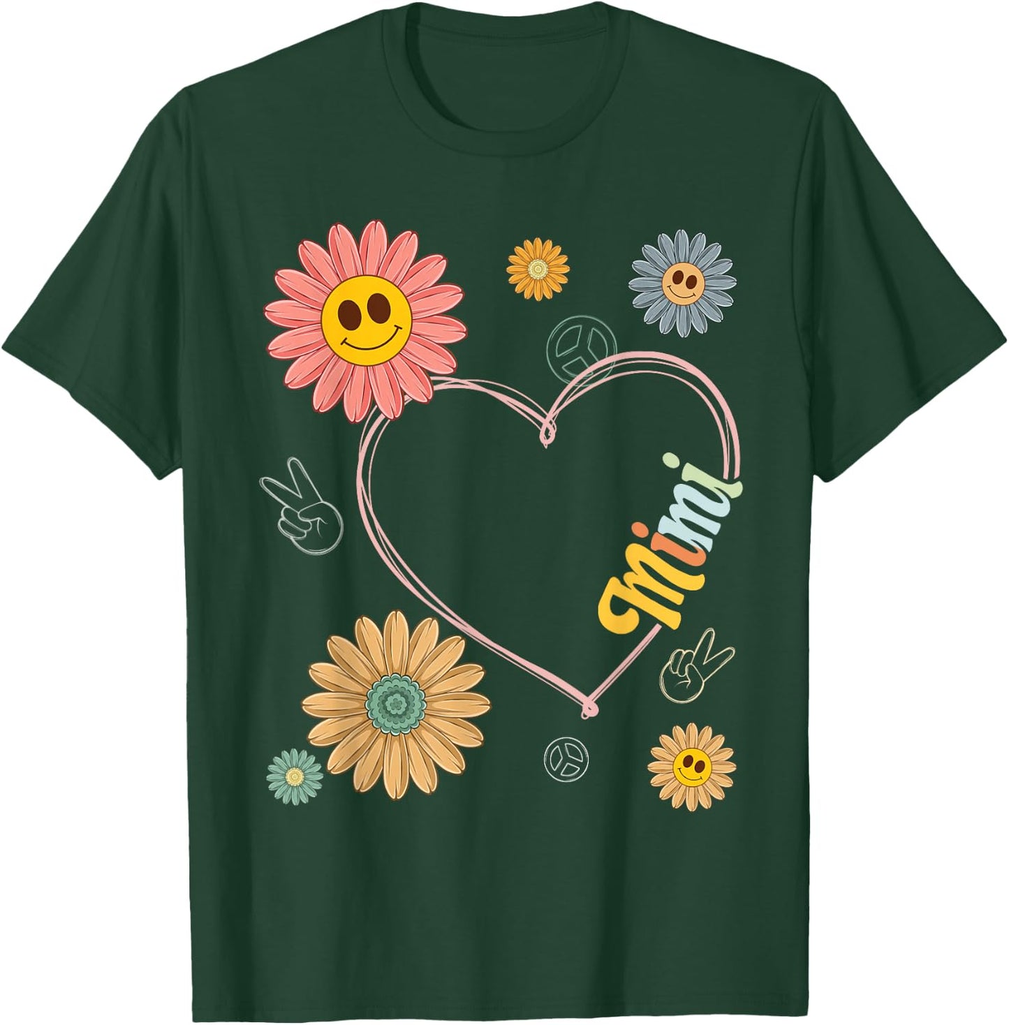 Love Heart Groovy Mimi Mother's Day Women Hippie 70's Style T-Shirt - T-Shirt | Forest