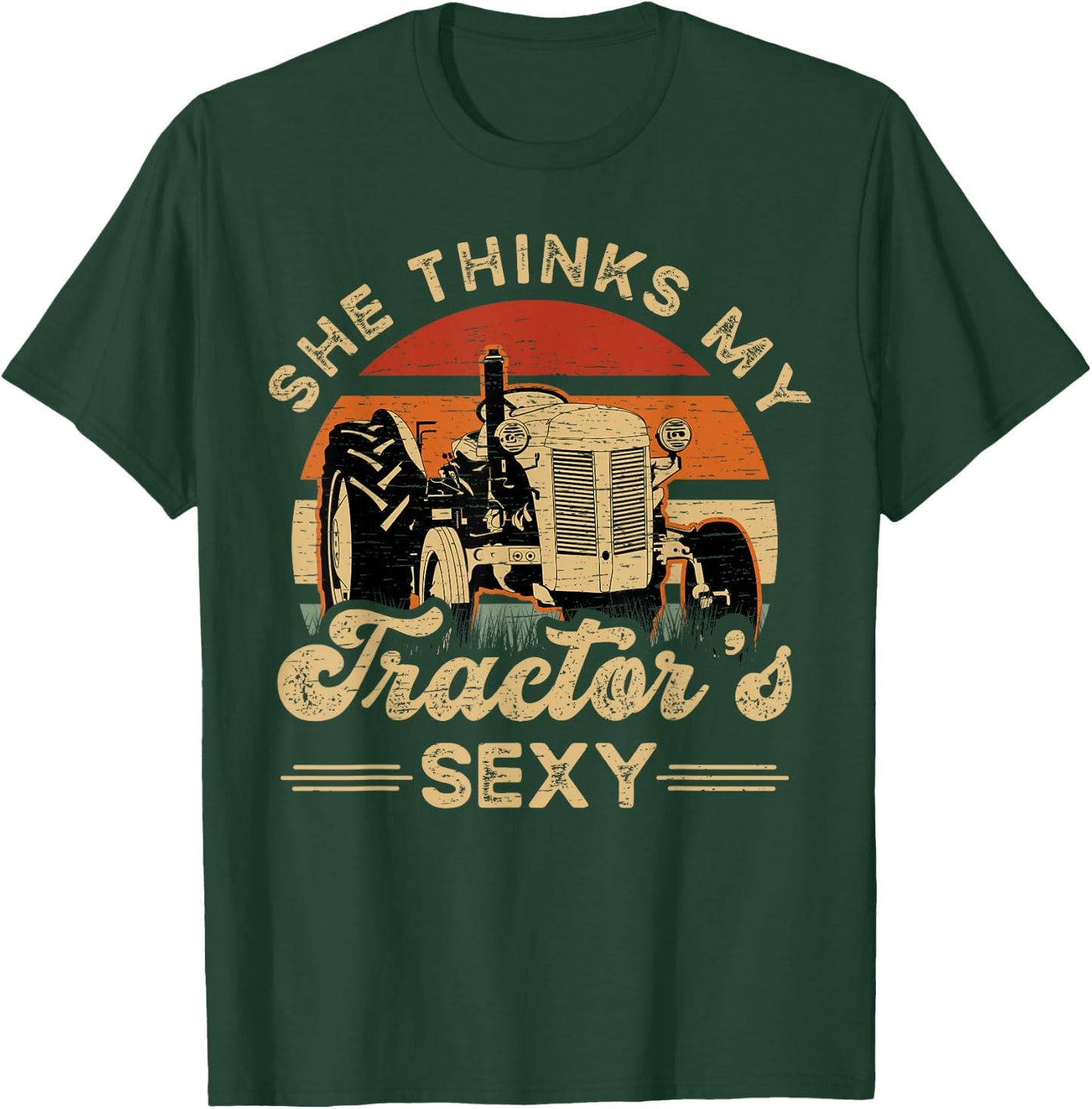 She Think My Tractor's Sexy Farmer - Black, Small - Women's Casual Modern - Short Sleeve - - Polyester 100% - Funny Farmer Motive, Animal Pattern T-Shirt - T-Shirt | Forest
