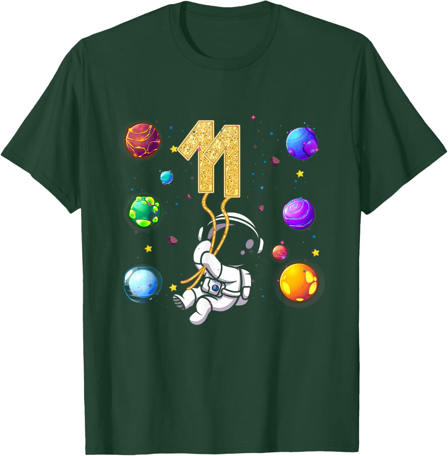 Outer 11 Years Old 11th Birthday Astronaut Space Boys T-Shirt - T-Shirt | Forest