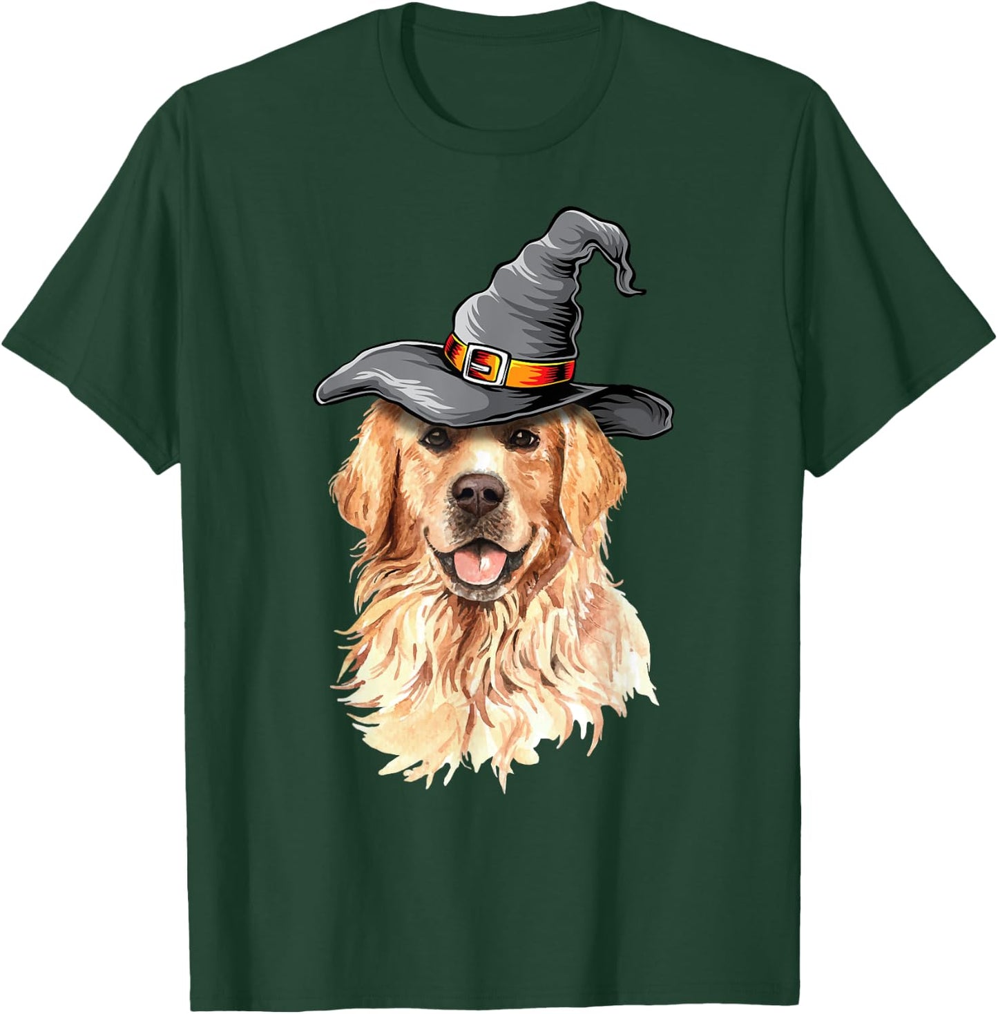 Golden Retriever Halloween Costumes Dog Lover Witch Hat Women Kids T-Shirt - T-Shirt | Forest