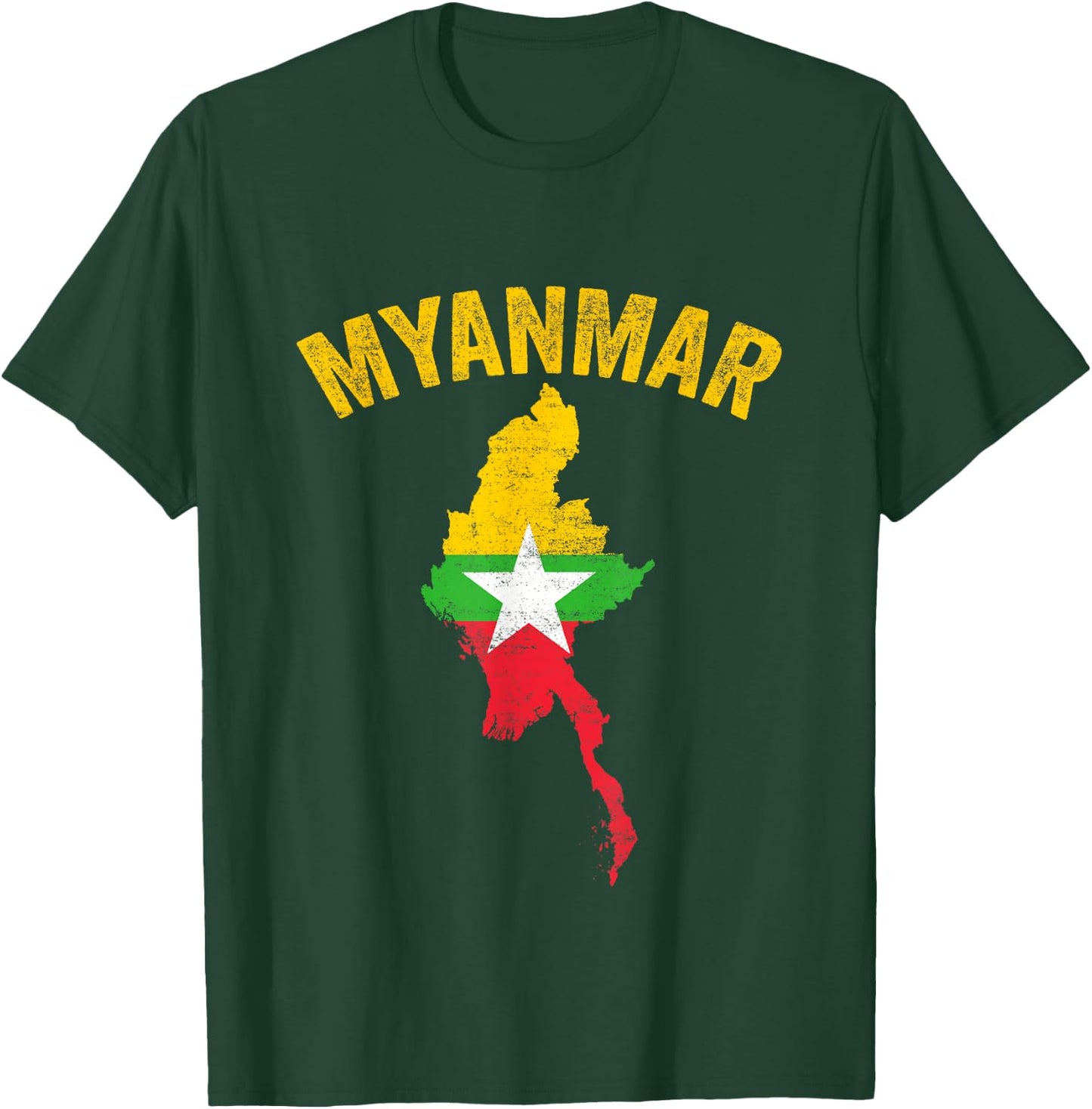 Distressed Retro Myanmar Flag Myanmar Map Patriotic T-Shirt - T-Shirt | Forest