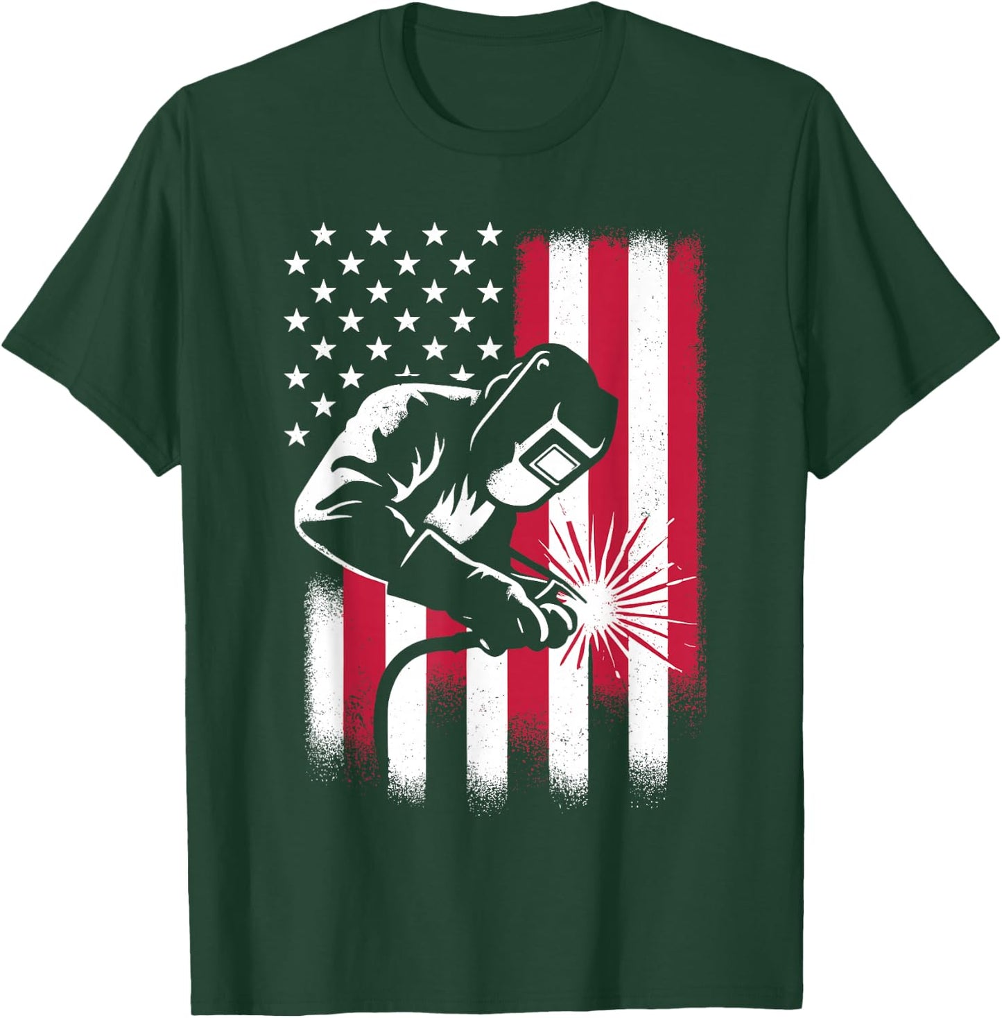 Welder USA American Flag Patriotic Welding T-Shirt - T-Shirt | Forest