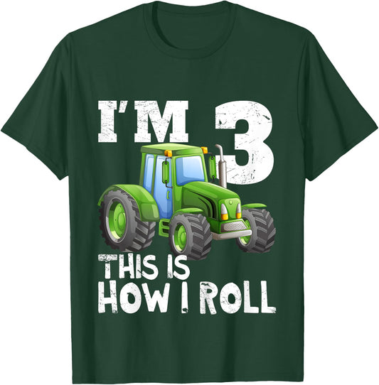 Green Farm Tractor 3rd Birthday Party Gift 3 Year Old T-Shirt - T-Shirt | Forest