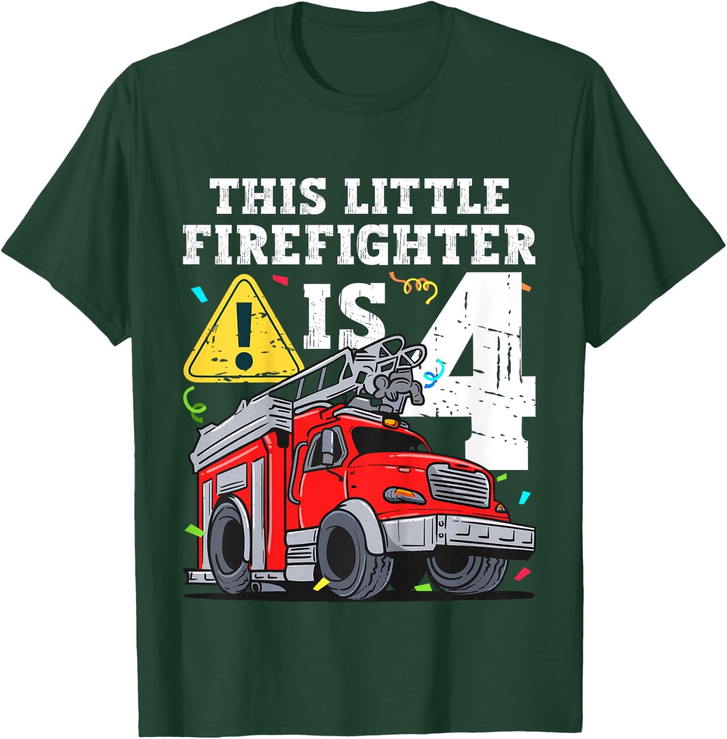 Kids Fire Truck 4 Year Old Firefighter 4th Birthday Toddler Boy T-Shirt - T-Shirt | Forest