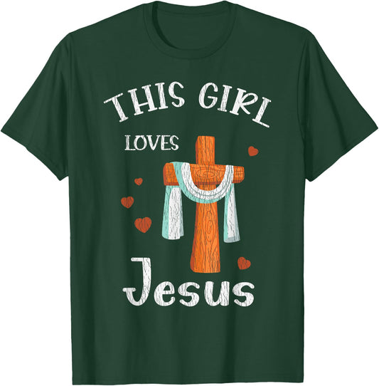 This Girl Love Jesus Teens Kids Women Christian Faith Pajama T-Shirt - T-Shirt | Forest
