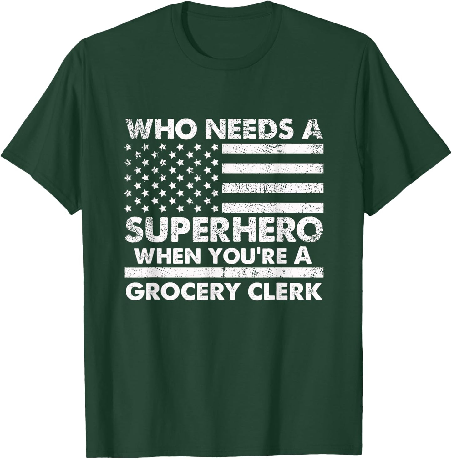 Funny Grocery Clerk Superhero Vintage Dad T-Shirt - T-Shirt | Forest