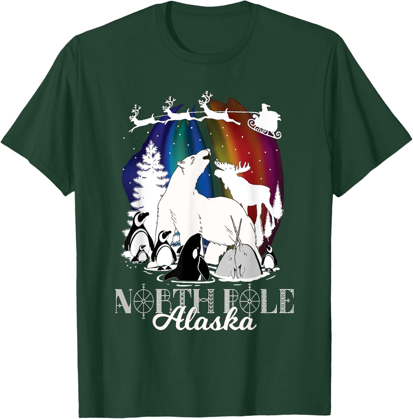 North Pole Alaska Aurora Borealis Christmas Town Wildlife T-Shirt - T-Shirt | Forest