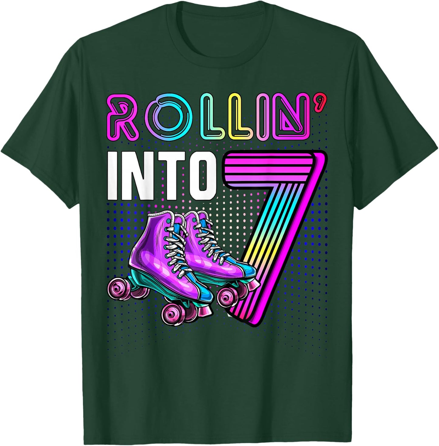 Rollin' into 7 Roller Skating Rink 7th Birthday Party Girls T-Shirt - T-Shirt | Forest