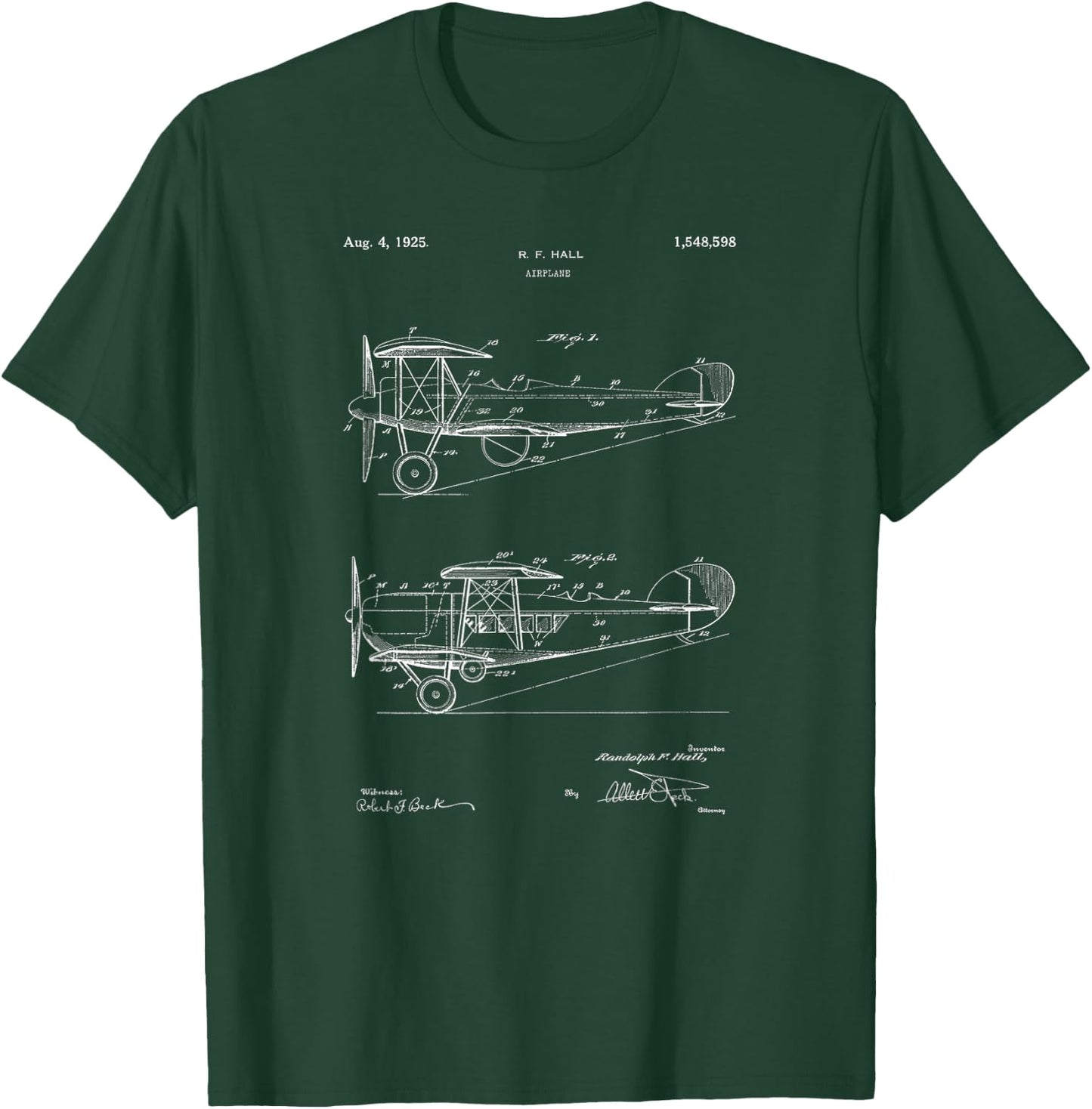 Biplane Patent 1925 Airplane Pilot Aviation Bi-Plane Design T-Shirt - T-Shirt | Forest