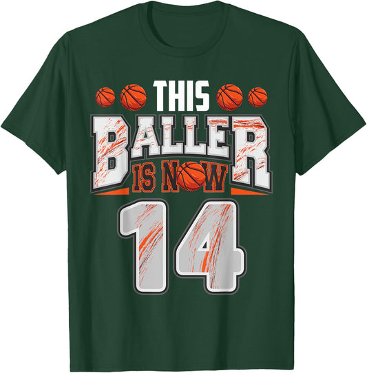 Basketball player 14 Years Old Boy Basketball 14th Birthday T-Shirt - T-Shirt | Forest