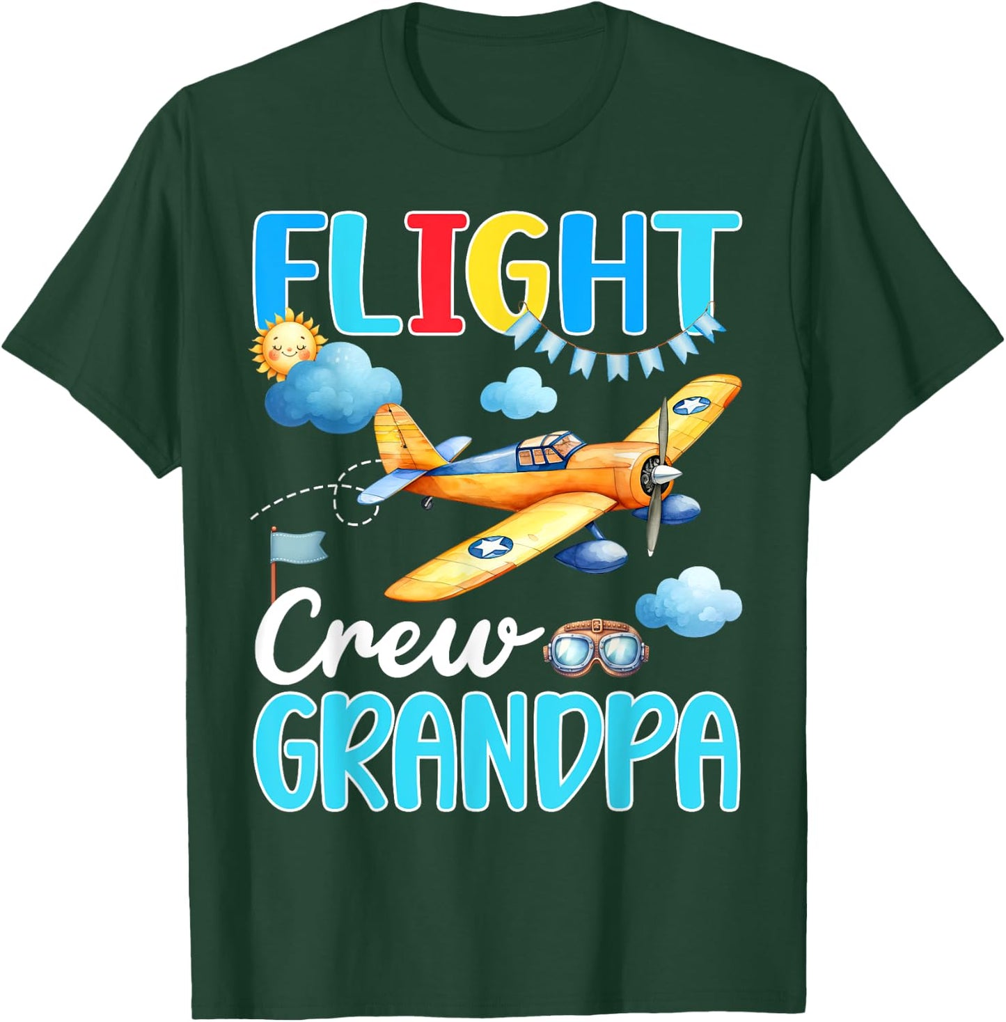Flight Crew Grandpa Birthday Squad Airplane Matching Family T-Shirt - T-Shirt | Forest