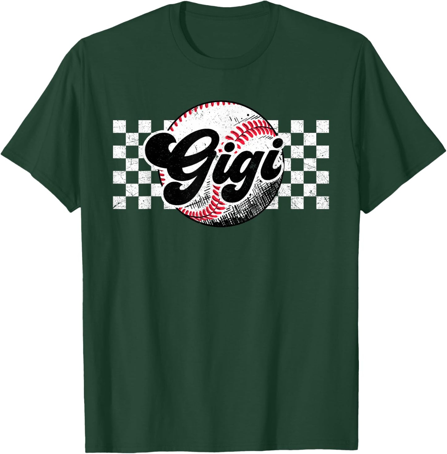 Baseball Gigi T-Ball Gigi Retro Checkered Vintage Family T-Shirt - T-Shirt | Forest