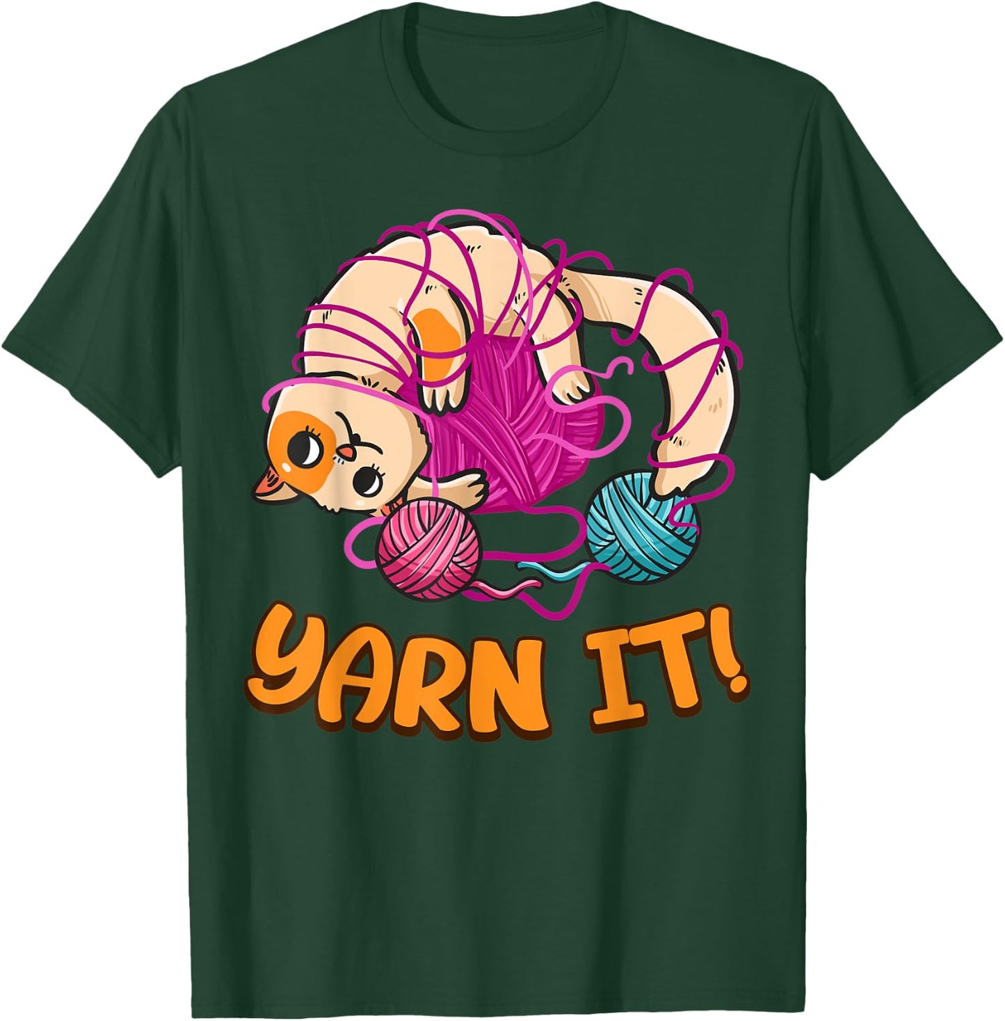 Funny Knitters Yarn It Cat Tangled In Yarn Cat Lovers Yarn Women Kids T-Shirt - T-Shirt | Forest