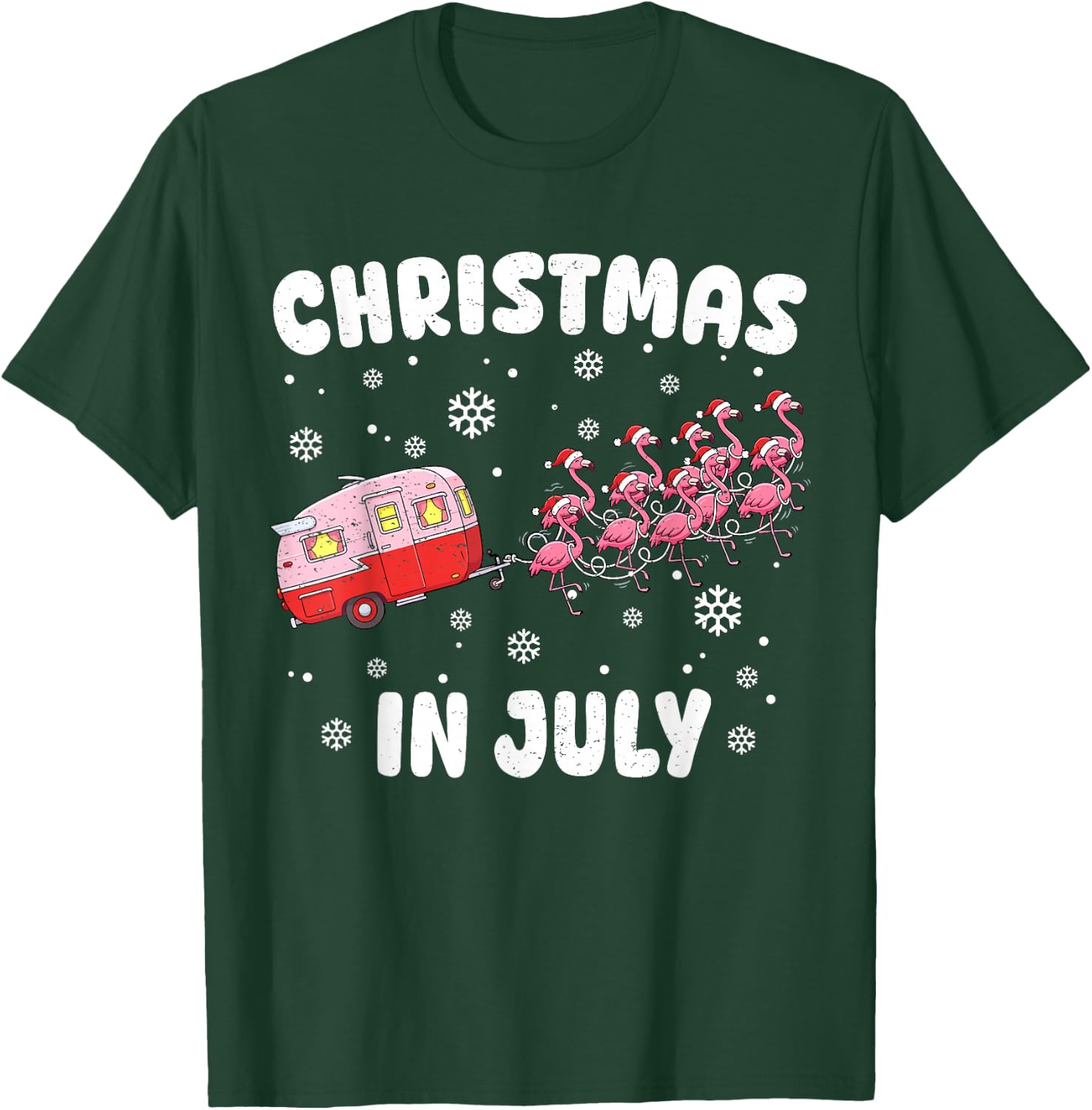 Flamingo Summer Christmas in July Xmas Camper Men Women Kids T-Shirt - T-Shirt | Forest
