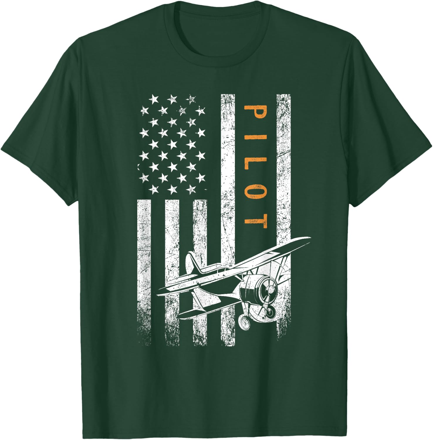 Father's Day Pilot Gifts American Flag Airplane Design Cotton Polyester -Adults Classic Fit Short Sleeve Black T-Shirt - T-Shirt | Forest