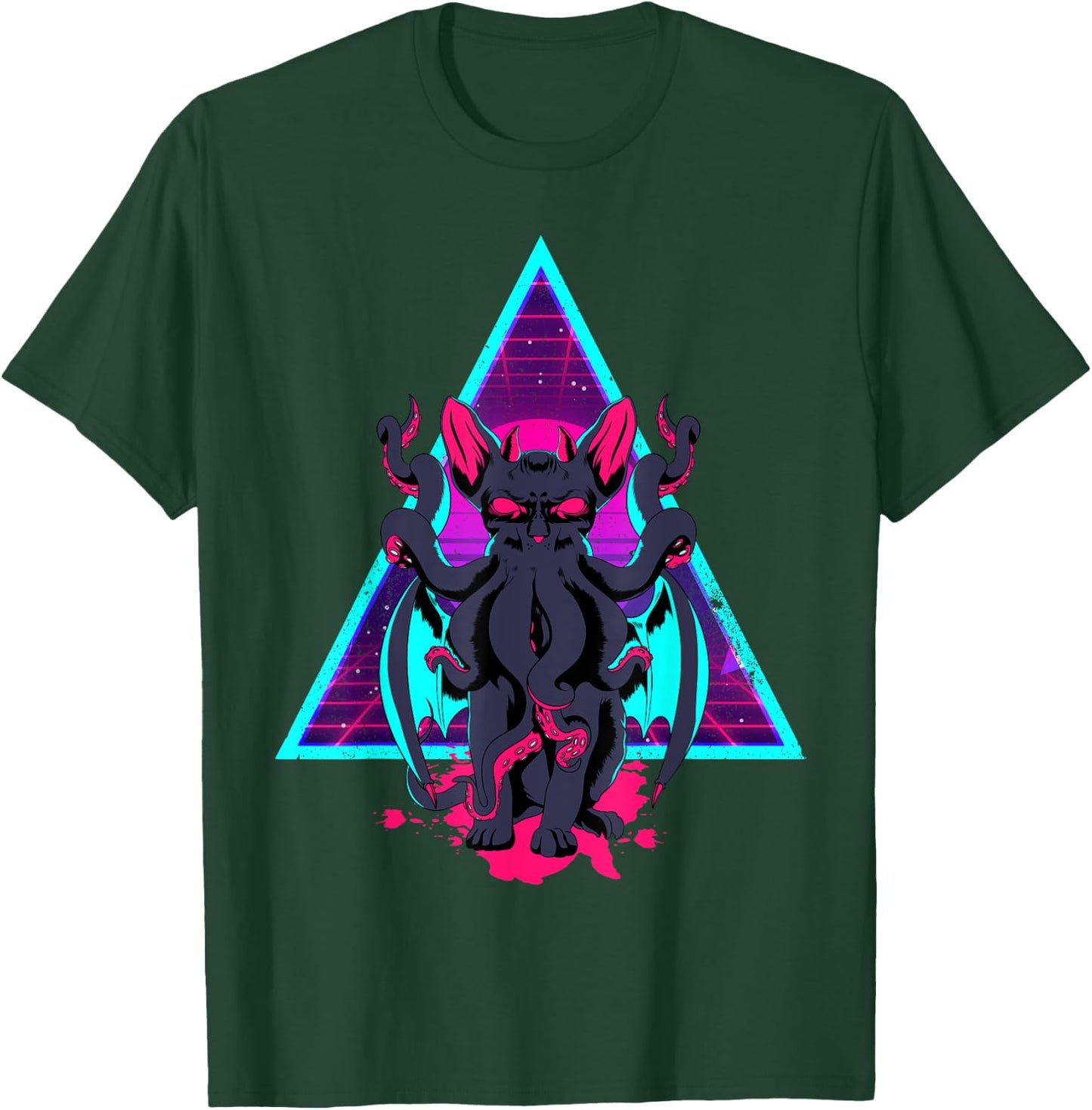 Vaporwave Cathulhu Demon Monster Cat Neko Kitten Horror T-Shirt - T-Shirt | Forest