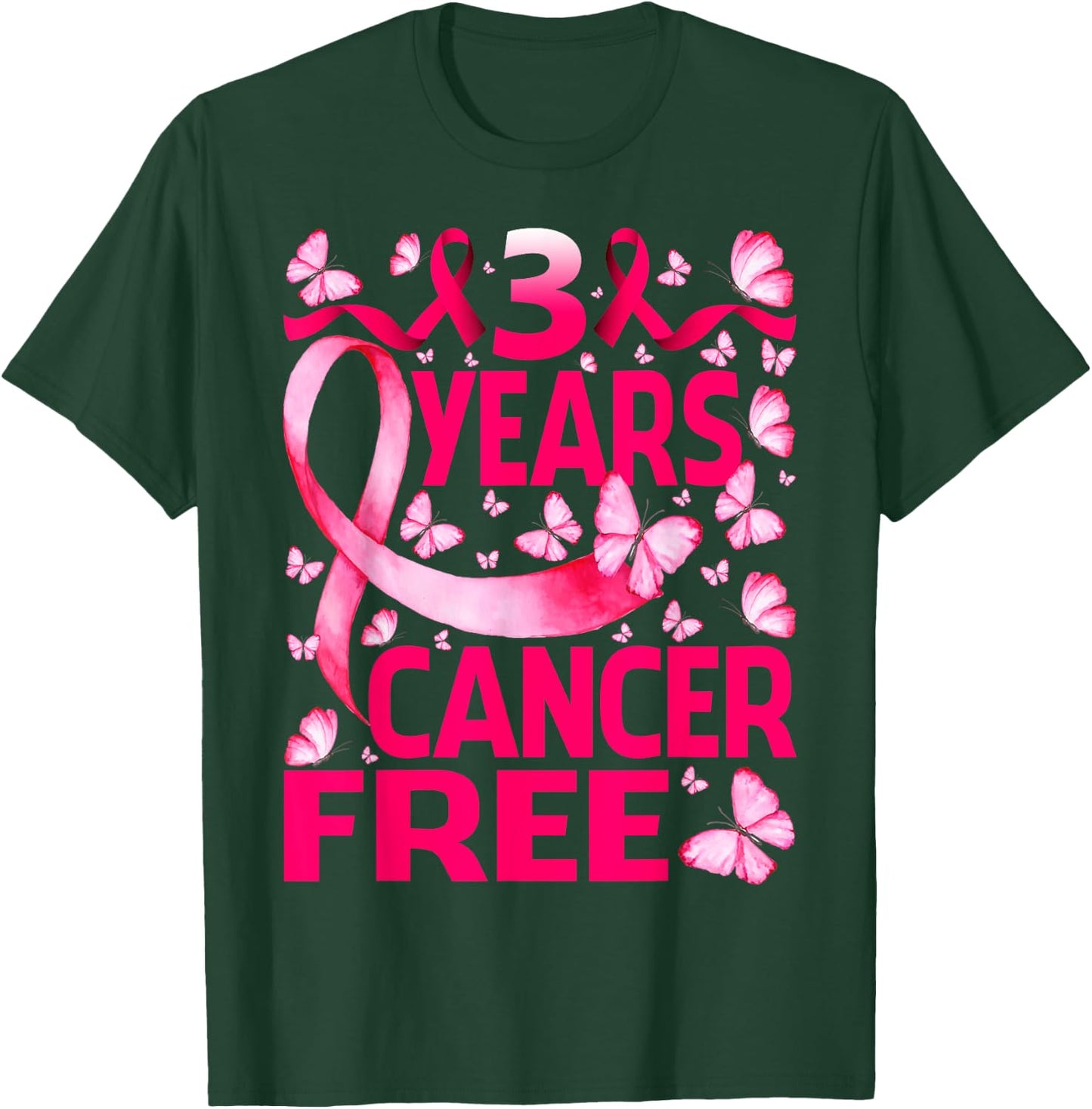 3 Years Breast Cancer Free Survivor Butterfly T-Shirt - T-Shirt | Forest