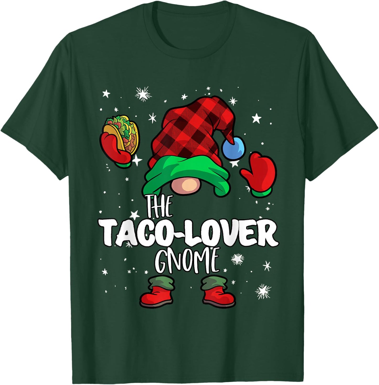 Taco Lover Gnome Red Buffalo Plaid Matching Family Christmas T-Shirt - T-Shirt | Forest