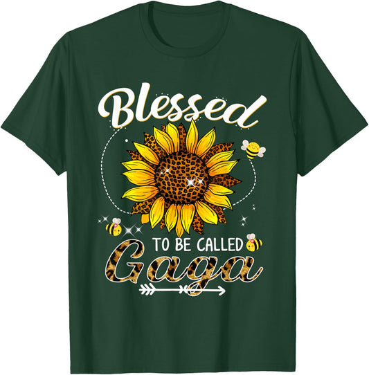 Blessed To Be Called Gaga Funny Leopard Sunflower And Bee T-Shirt - T-Shirt | Forest