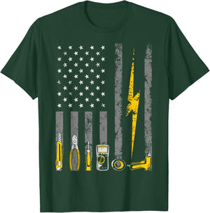 Electrician US Flag Tools Patriotic Job Wire Strippers T-Shirt - T-Shirt | Forest
