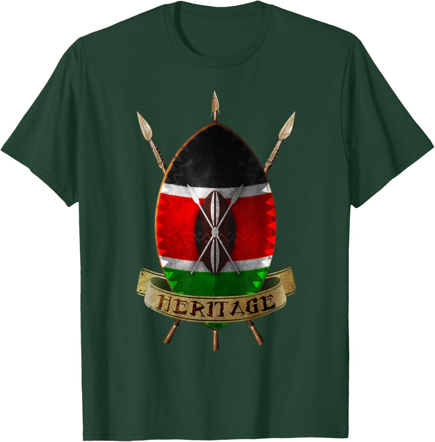 Kenya Flag Shirt Kenyan Shield Design T-Shirt - T-Shirt | Forest