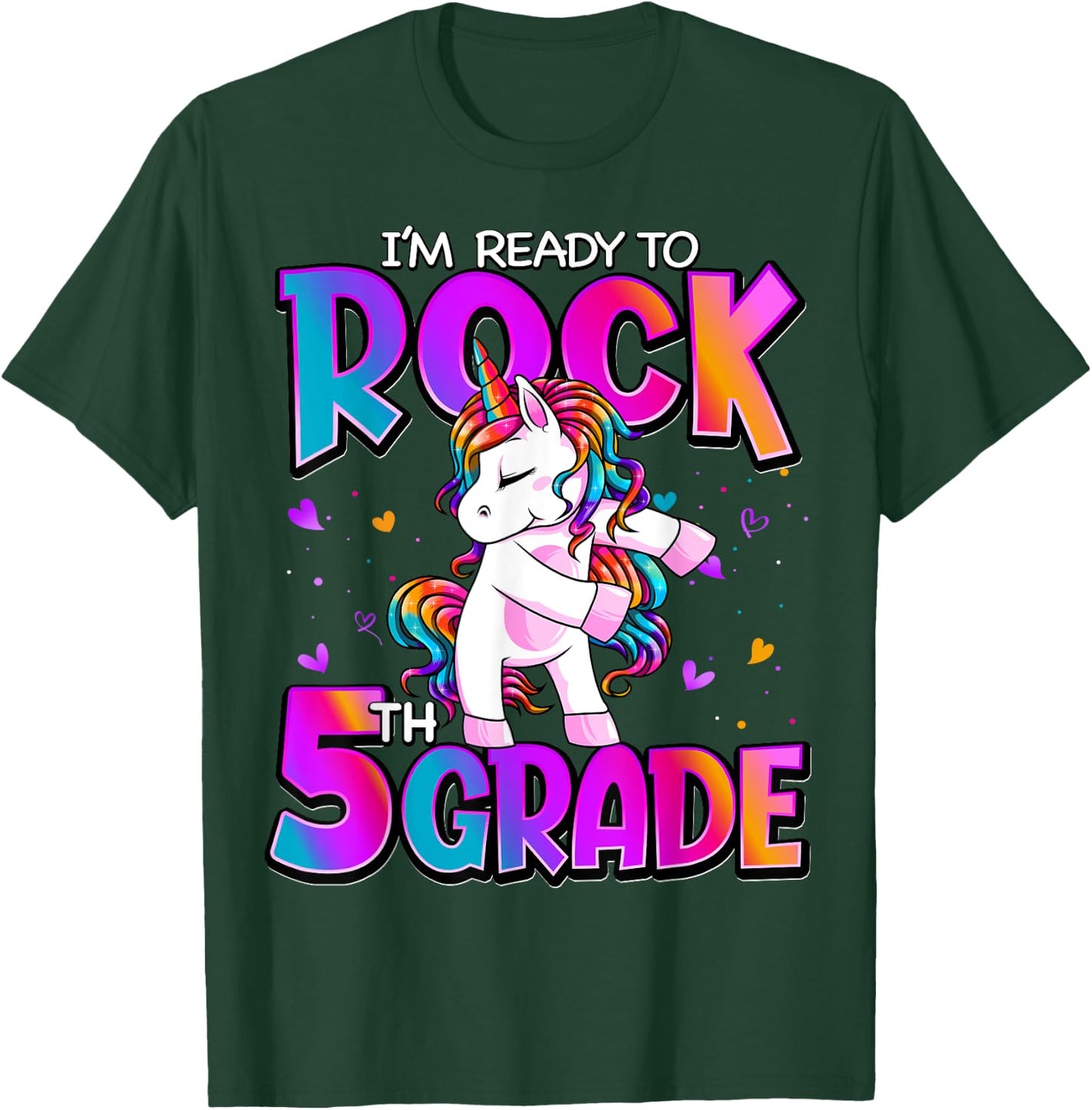 I'm Ready To Rock 5th Grade Unicorn Back To School Girls T-Shirt - T-Shirt | Forest
