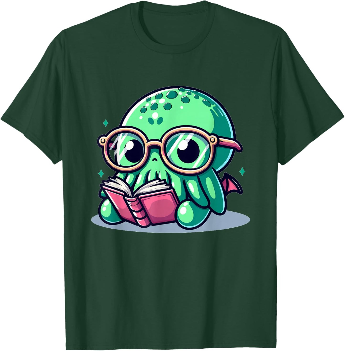 Adorable Book Lover Cthulhu With Reading Glasses Cute T-Shirt - T-Shirt | Forest