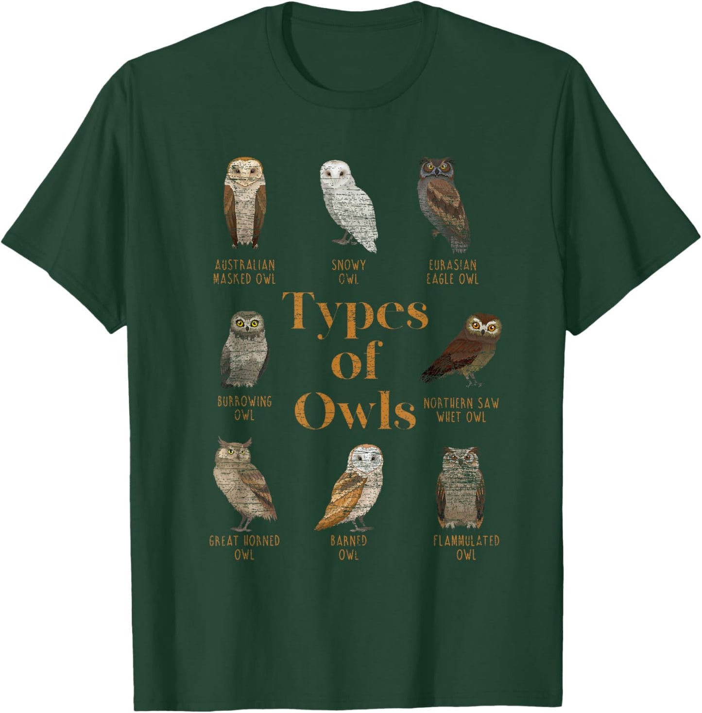 Types Of Owls Ornithologist Gift Animal Wise Bird Lover Owl T-Shirt - T-Shirt | Forest