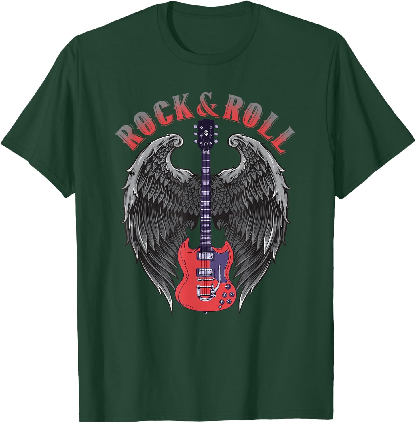 Vintage Retro 80s Music Guitar Wings Rock & Roll T-Shirt - T-Shirt | Forest