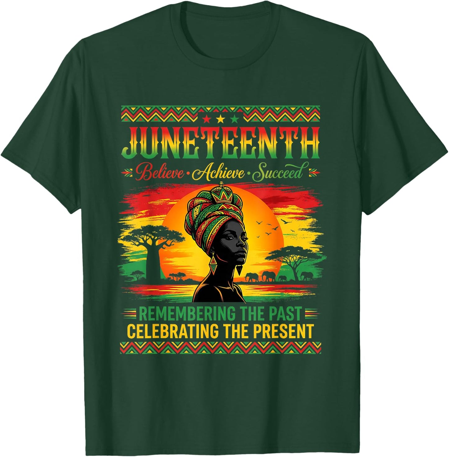 Retro Juneteenth Believe Achieve Succeed History Month Vibe T-Shirt - T-Shirt | Forest
