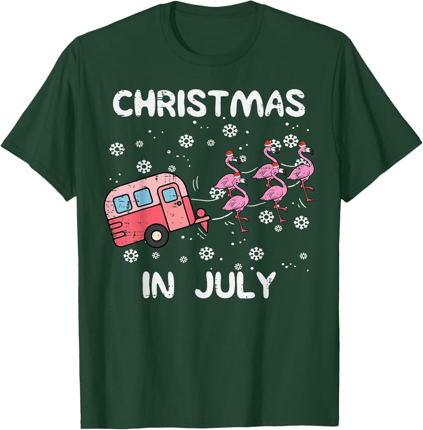 Christmas in July Flamingo Trailer Summer Xmas Camp Camper T-Shirt - T-Shirt | Forest