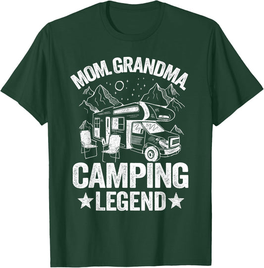 Mom Grandma Camping Legend RV Camper Outdoor Women Camping T-Shirt - T-Shirt | Forest