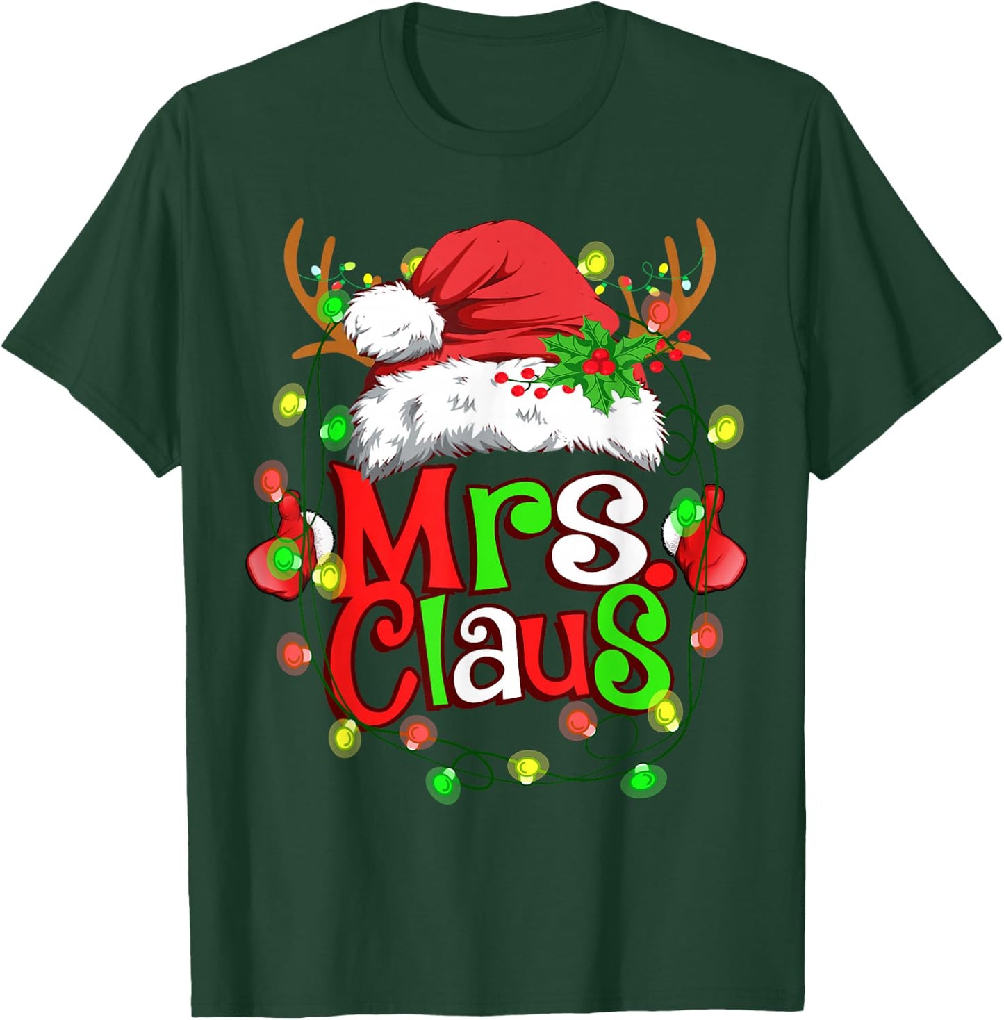 Mr and Mrs Claus Santa Reindeer Couples Christmas Lights T-Shirt - T-Shirt | Forest