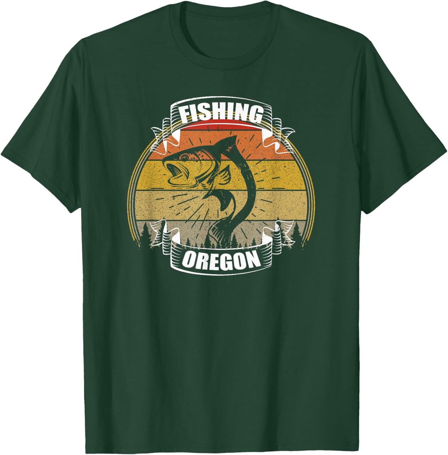State of Oregon Fisherman Sunset Fish Oregon Fishing T-Shirt - T-Shirt | Forest