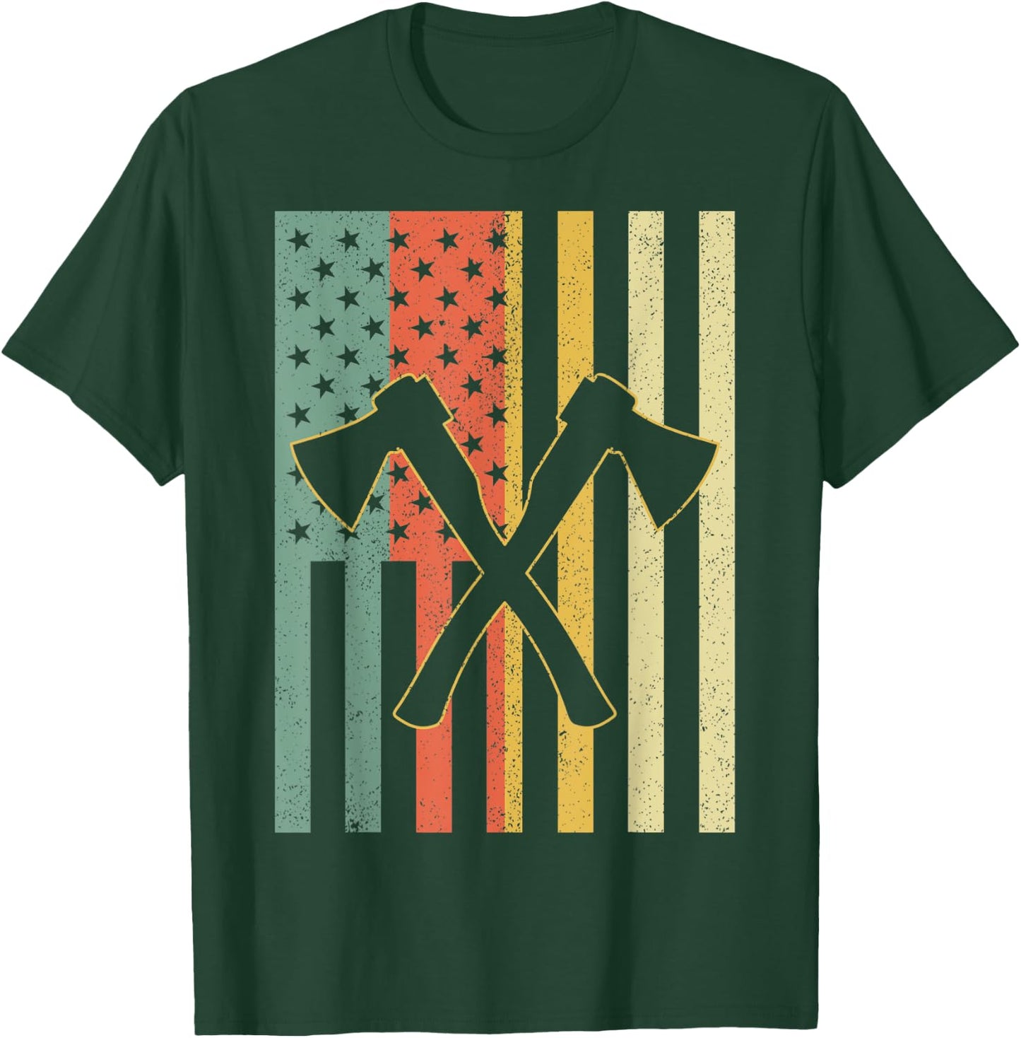Vintage Axe Throwing Retro Crossed Axes American Flag Gift Women Men T-Shirt - T-Shirt | Forest