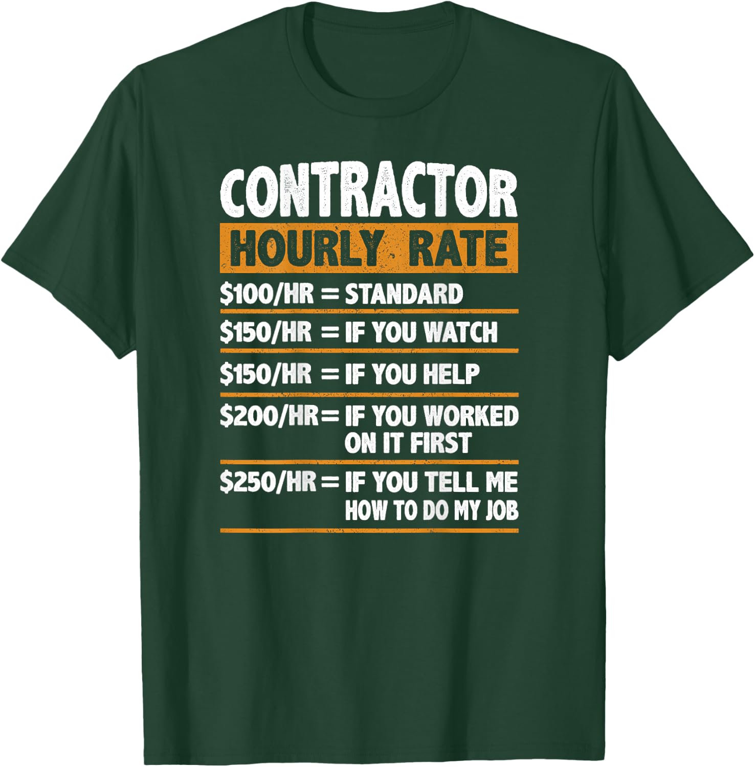 Contractor Hourly Rate Funny Gift Contractor T-Shirt - T-Shirt | Forest
