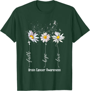Faith Hope Love Brain Cancer Awareness Shirt Flower Gifts T-Shirt - T-Shirt | Forest