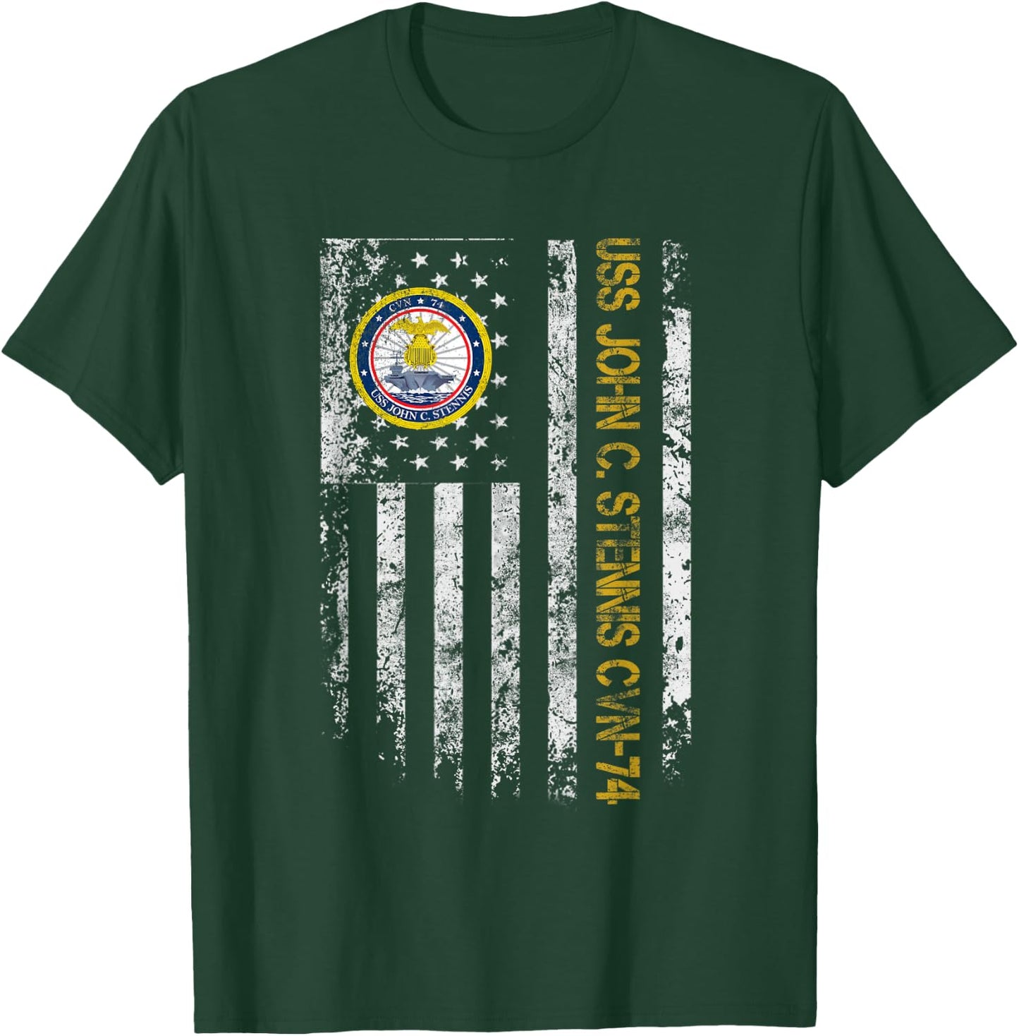 USS John C. Stennis CVN-74 Aircraft Carrier Veteran Flag T-Shirt - T-Shirt | Forest