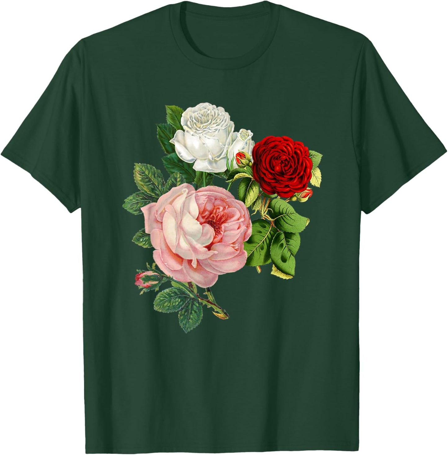Vintage Roses Flower Floral Illustration Blossom Lovers T-Shirt - T-Shirt | Forest
