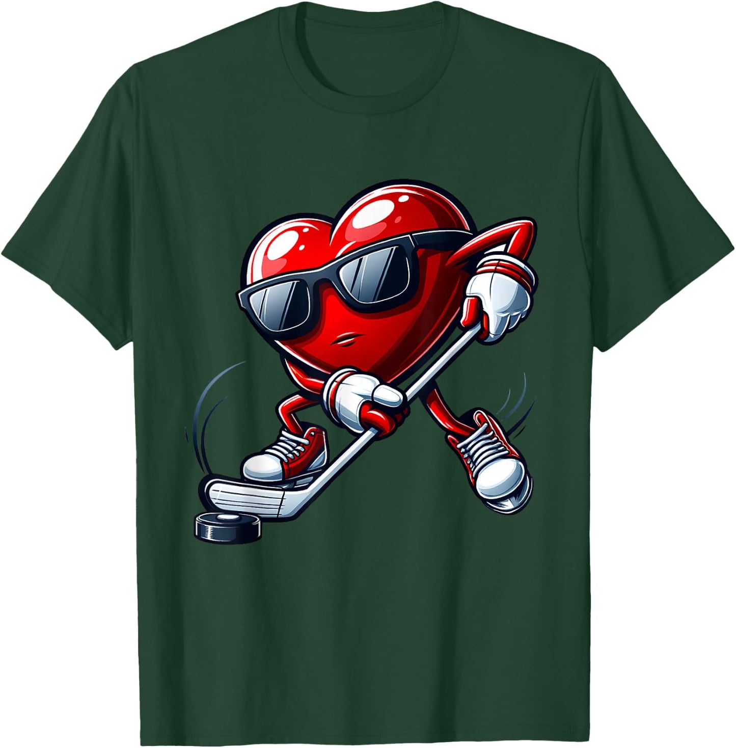 Funny Heart Playing Hockey Valentines Day Boys Kids T-Shirt - T-Shirt | Forest
