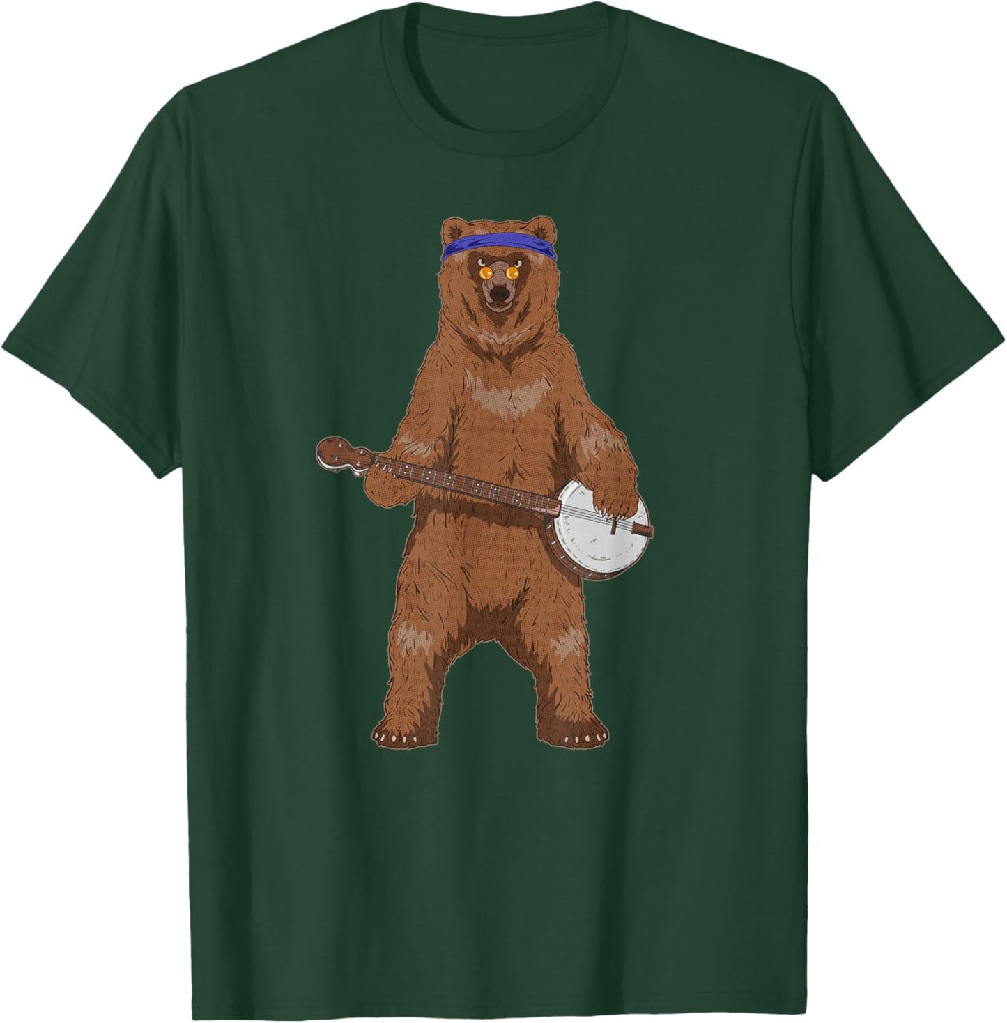 Vintage Retro Banjo Bear Hippie Bluegrass Throwback Musician T-Shirt - T-Shirt | Forest