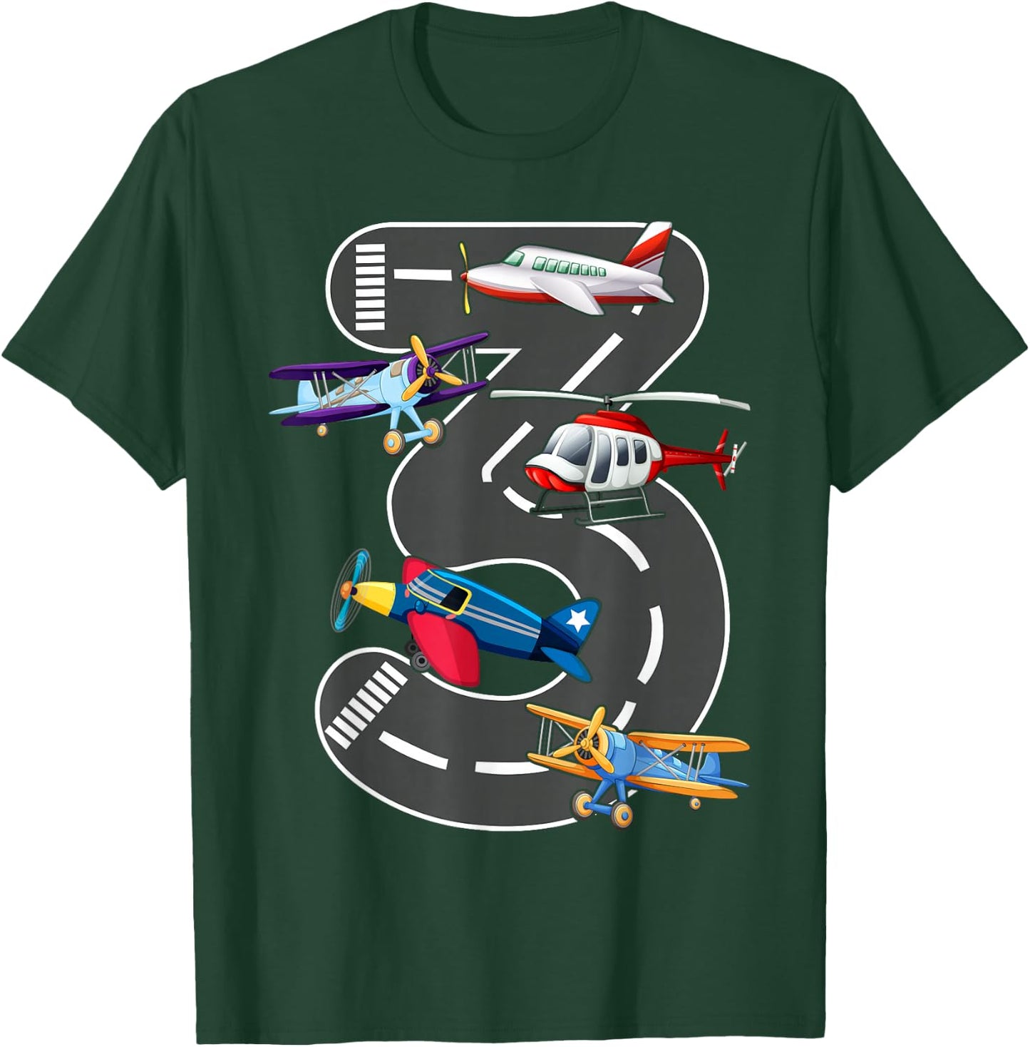 Little Pilot 3rd Birthday Party 3 Three Years Old Airplane T-Shirt - T-Shirt | Forest