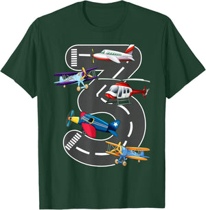 Little Pilot 3rd Birthday Party 3 Three Years Old Airplane T-Shirt - T-Shirt | Forest
